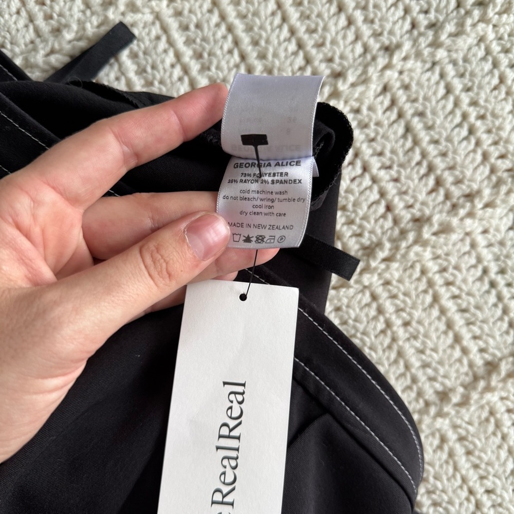 Georgia Alice Black Wide Leg Trousers with White Contrast Stitching Size 4 - Picture 12 of 15